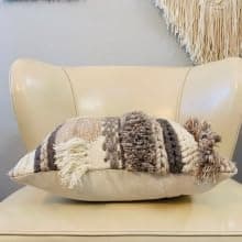 Trendy Boho-Chic 18x18 Handwoven Cotton/Wool Throw Pillow Cover, Neutral Farmhouse Decor