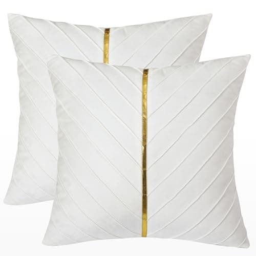Tosleo Gold Leather Decor 18x18 Inch Brown Velvet Throw Pillow Covers