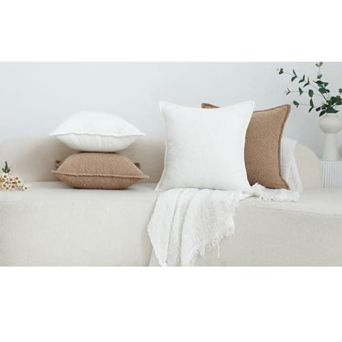 Ligicky 18x18 White Textured Neutral Pillow Covers Pack of 2 Living Room Decor