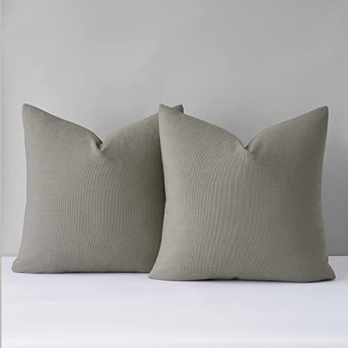Linen Farmhouse Pillow Covers, Taupe, 18 x 18 Inches, Set of 2