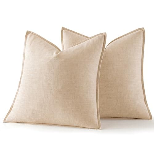 MIULEE Set of 2 Natural Beige Linen Pillow Covers 18x18 Inch for Home Decor, Couch, and Sofa