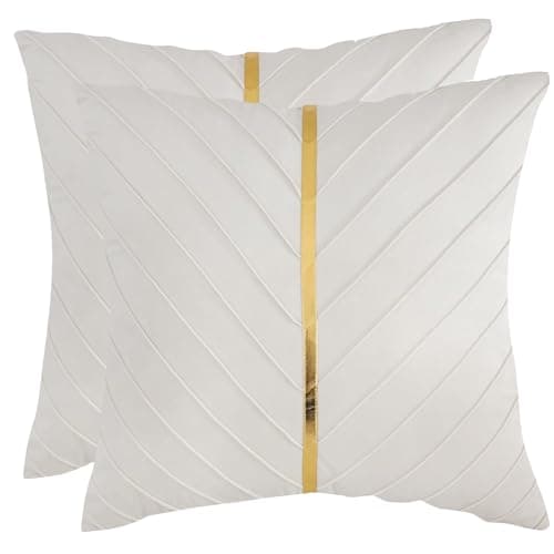 Tosleo Gold Leather Decor 18x18 Inch Brown Velvet Throw Pillow Covers