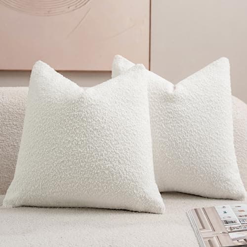 Textured Boucle Throw Pillow Covers White, Pack of 2, 18x18 Square