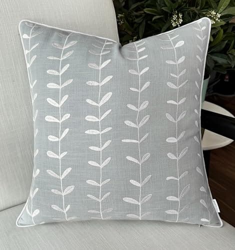 VAGMINE Hand Embroidered Daisy Accent Pillow Cover - 18x18 Inches - 100% Linen Decor - Boho Floral Couch Cushion