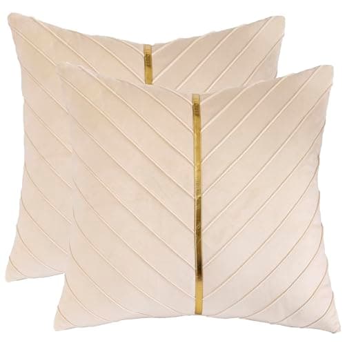 Tosleo Gold Leather Decor 18x18 Inch Brown Velvet Throw Pillow Covers