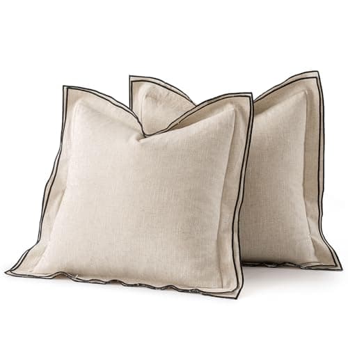 MIULEE 18x18 Inch Natural Beige Linen Throw Pillow Covers, 2 Pack – Boho Euro Style for Home Decor Upgrade