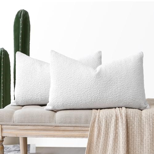 Textured Boucle Throw Pillow Covers 12x20 Inch Ivory White (Pack of 2)