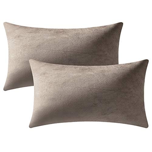 DEZENE Cozy 12x20 Taupe Soft Velvet Pillow Covers for Farmhouse Decor