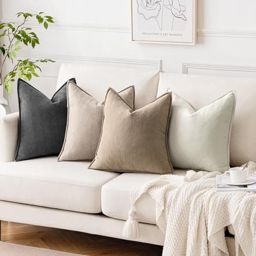 EMEMA Beige 18x18 Inch Chenille Throw Pillow Covers for Home Decor