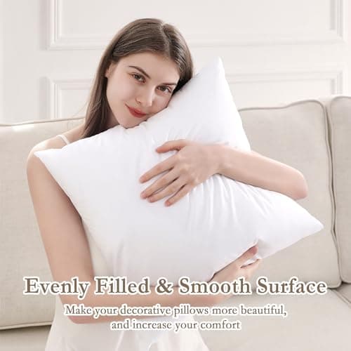 Soft Decorative Throw Pillow Inserts, Set of 2, 18 x 18 Inch Square Form Sham Stuffers for Couch, Sofa, Bed and Home Decor