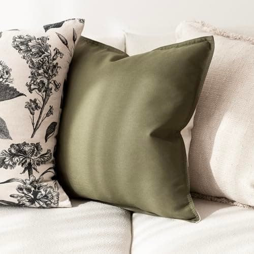 2-Pack Farmhouse Style Olive Green Throw Pillow Covers 20×20 Inch Decor for Couch Bedroom