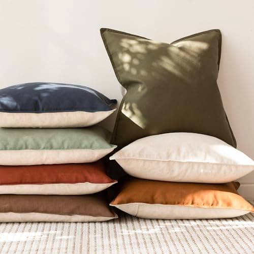 2-Pack Farmhouse Style Olive Green Throw Pillow Covers 20×20 Inch Decor for Couch Bedroom