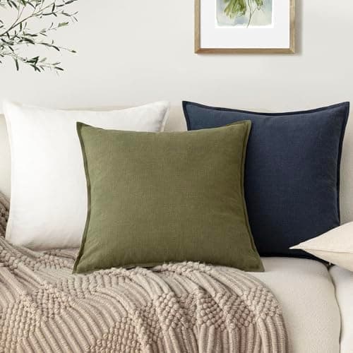 Set of 2 Olive Green Throw Pillow Covers for Home Decor - 20 x 20 Inch