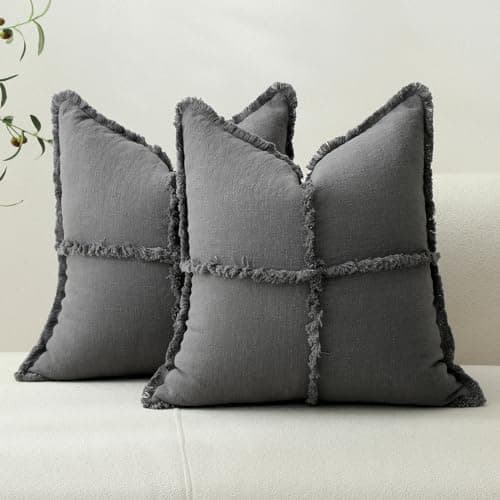 Hckot Boho Farmhouse Throw Pillow Covers, Fringed Tassels, Cozy White Home Decor