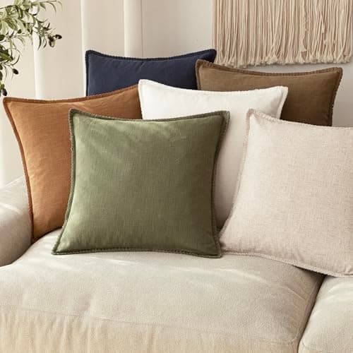 Foindtower Neutral Stitched Throw Pillow Covers 12x20 Set of 2, Rustic Living Room Decor