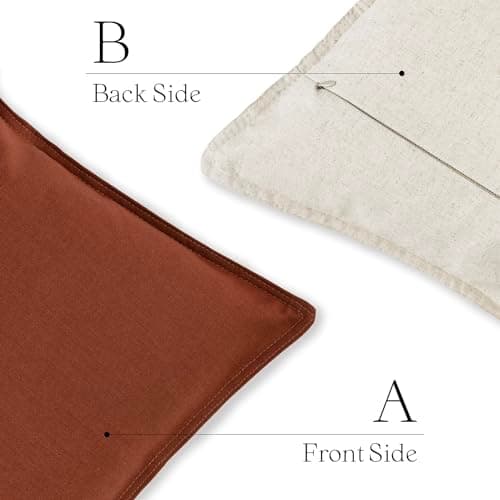 Set of 2 Rust Red Decorative Cotton Linen Pillow Covers, 22×22 Inch - Modern Farmhouse Accent for Couch, Sofa, and Bed