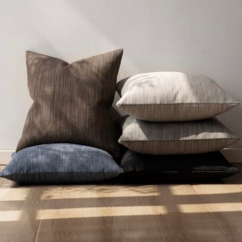 Farmhouse Burlap Linen Throw Pillow Covers, Set of 2 - 18x18 Inch, Chocolate