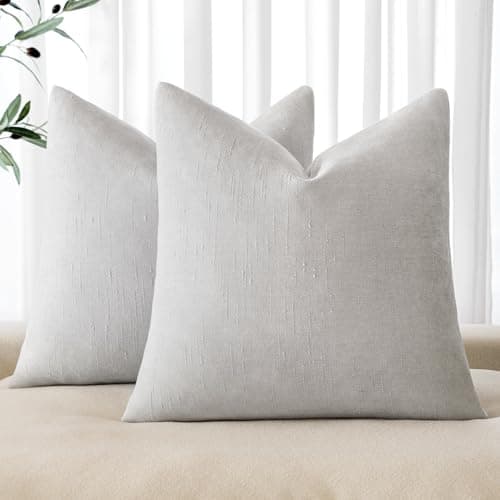 MIULEE Soft Chenille Throw Pillow Covers, Beige, 18x18 Inch