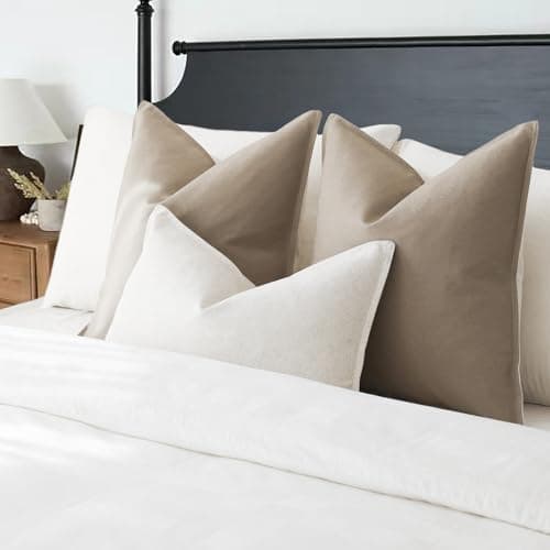 2-Pack Modern Farmhouse Decorative Throw Pillow Covers 22x22 Inch Taupe - Neutral Cotton Linen Accent Pillowcase for Living Room