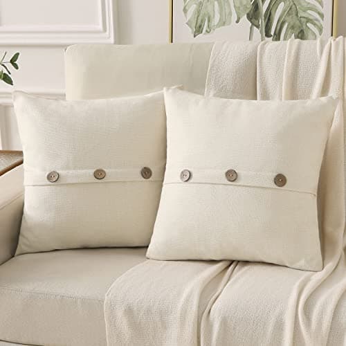 HAUSSY Cream White Linen Throw Pillow Covers, Modern Farmhouse Decor