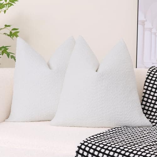 VOILYBIRD 18x18 Inch White Heavy Boucle Throw Pillow Covers