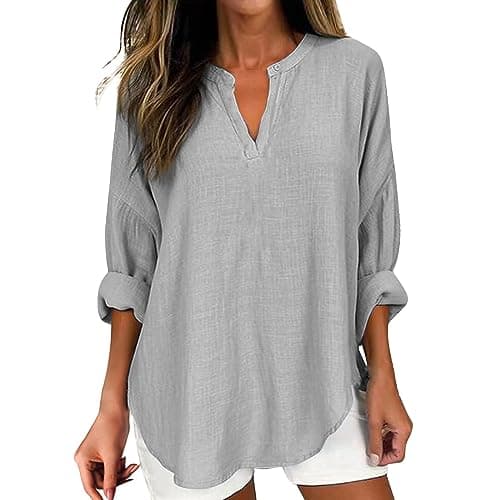 V Neck Long Sleeve Button Down Blouses