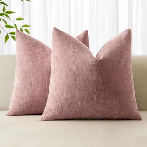 MIULEE Soft Chenille Throw Pillow Covers, Beige, 18x18 Inch