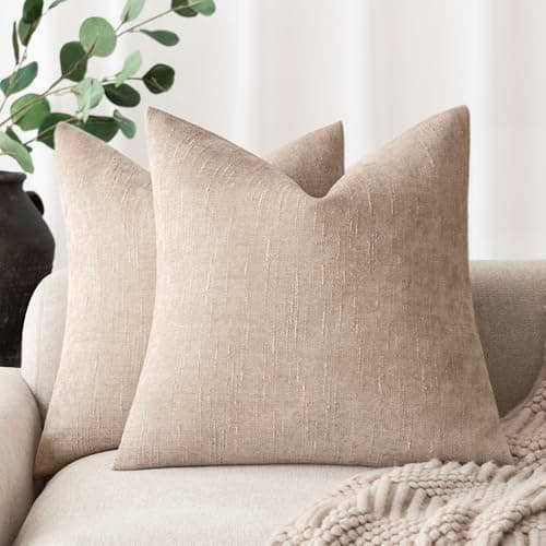 Farmhouse Style Set of 2 Throw Pillow Covers 18x18 Inch, Taupe
