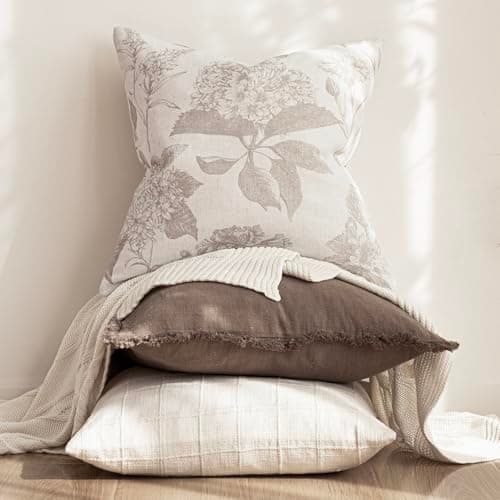 Vintage Floral Throw Pillow Covers for Farmhouse Home Decor - Set of 2, 18x18 Inch