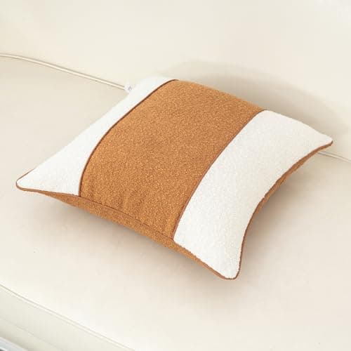 Luxury Textured Boucle Throw Pillow Cover Patchwork Accent Pillow Case - Orange White
