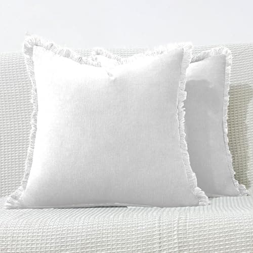 Soft Cozy Boho Linen Fringe Throw Pillow Covers for Living Room Couch