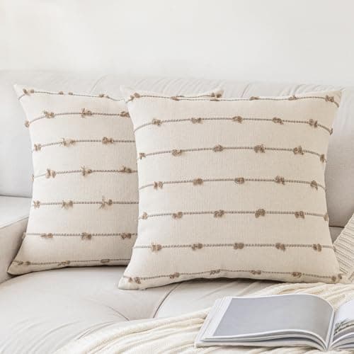 Boho 20x20 Modern Farmhouse Tufted Square Pillows Cover Beige Khaki