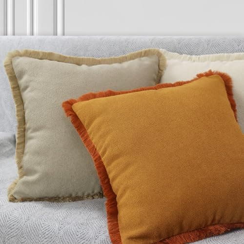 Textured Boucle 18x18 Inch Cushion Cover, Khaki Brown, Cozy Home Decor