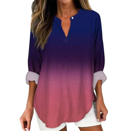 V Neck Long Sleeve Button Down Blouses