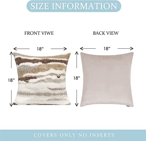 Fluffy Tan Throw Pillow Covers Set of 2 - 18 X 18 Boucle Sherpa Pillow Covers