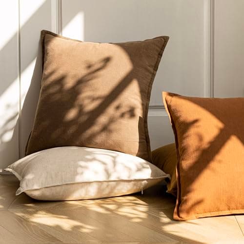 Decorative Linen Throw Pillow Covers 22 x 22 Inch Light Brown Pack of 2