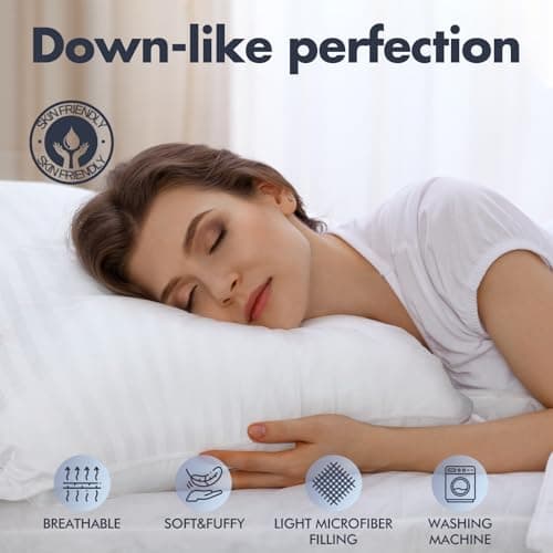 Breathable Cover Soft Bed Pillows, Hypoallergenic, Machine Washable (Stripe, King)