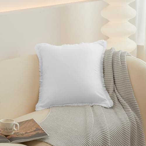 Soft Cozy Boho Linen Fringe Throw Pillow Covers for Living Room Couch