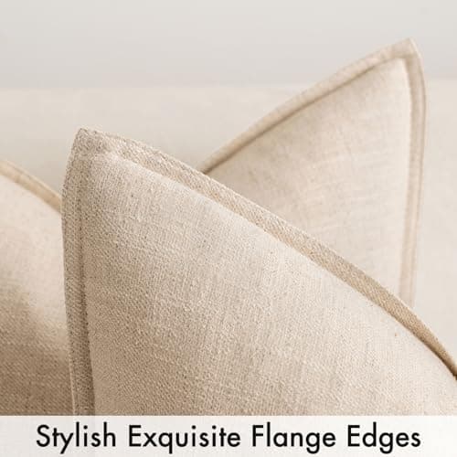MIULEE Set of 2 Natural Beige Linen Pillow Covers 18x18 Inch for Home Decor, Couch, and Sofa
