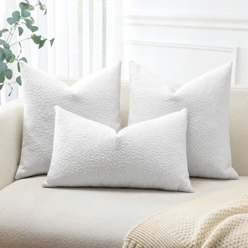 Textured Boucle Throw Pillow Covers 12x20 Inch Ivory White (Pack of 2)