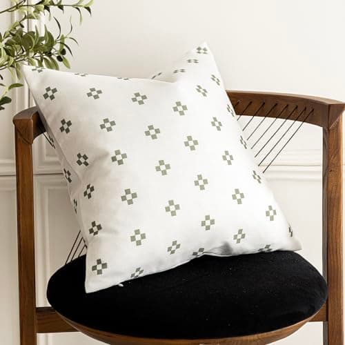 Modern Farmhouse Pillow Covers Set of 2 White/Light Green Accent Cushion Case 20x20 Inch