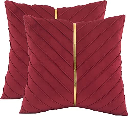 Tosleo Gold Leather Decor 18x18 Inch Brown Velvet Throw Pillow Covers