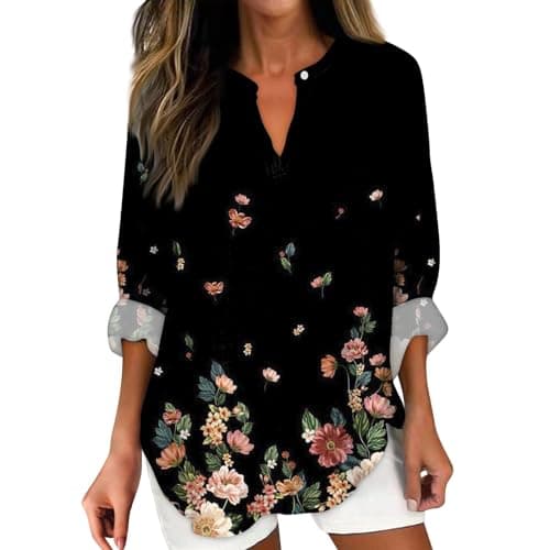 V Neck Long Sleeve Button Down Blouses