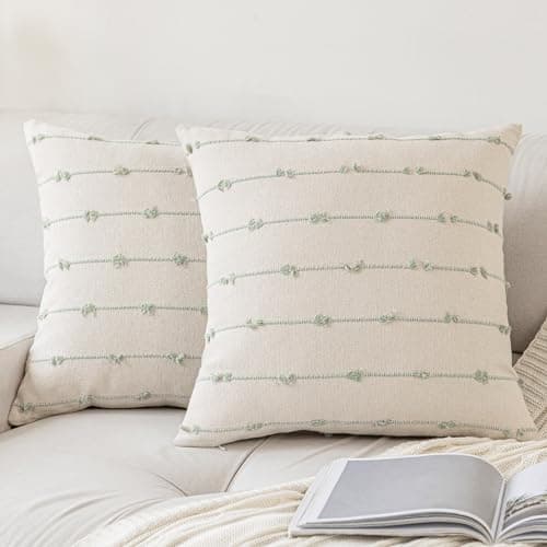 Boho 20x20 Modern Farmhouse Tufted Square Pillows Cover Beige Khaki