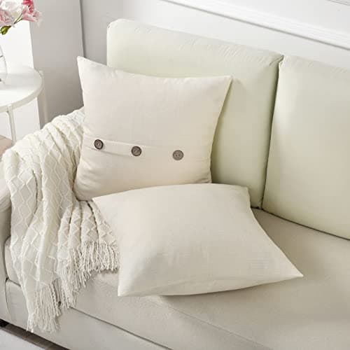 HAUSSY Cream White Linen Throw Pillow Covers, Modern Farmhouse Decor