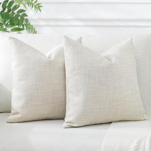 OTOSTAR Set of 2 Beige 18x18 Inch Linen Decorative Pillow Covers for Home, Sofa, Couch, and Bed
