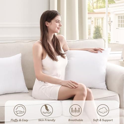 Soft Decorative Throw Pillow Inserts, Set of 2, 18 x 18 Inch Square Form Sham Stuffers for Couch, Sofa, Bed and Home Decor