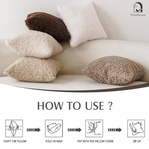 Set of 2 Curly Teddy Wool Pillow Covers for Sofa Bedroom Car - 12x20 Khaki