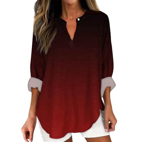 V Neck Long Sleeve Button Down Blouses