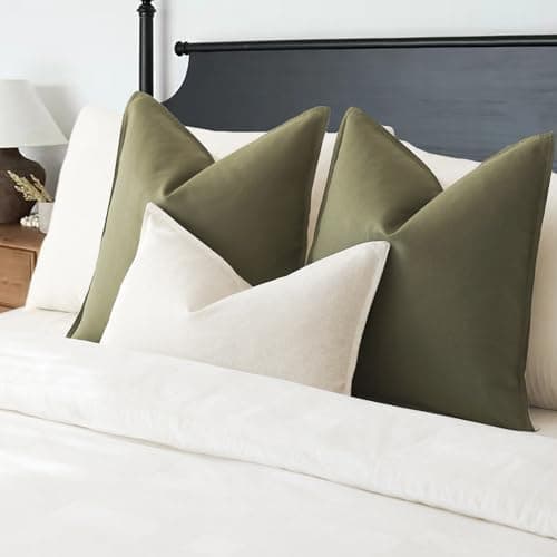 2-Pack Farmhouse Style Olive Green Throw Pillow Covers 20×20 Inch Decor for Couch Bedroom